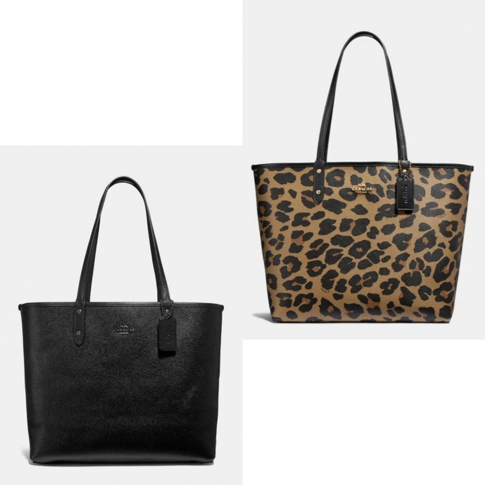 COACH LEOPARD REVERSIBLE TOTE HANDBAG + WRISTLET - Picture 2 of 8
